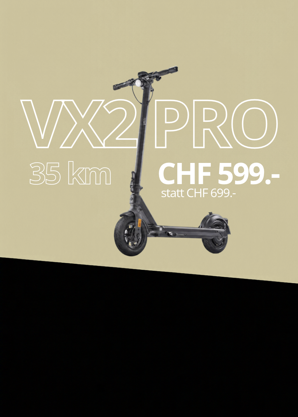 VX2 Pro elektrischer Scooter in schwarz, Reichweite 35 km, Preis CHF 599.-