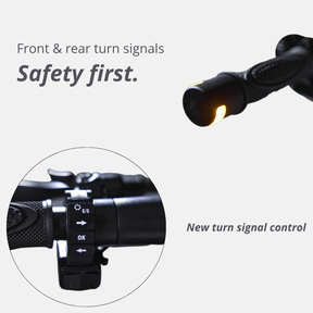 Leuchtender Frontblinker und Bedienelemente des VMAX VX2 Gear – für mehr Sicherheit im Strassenverkehr.