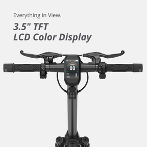 3.5-Zoll-TFT-Farbdisplay des VMAX VX2 Gear – Anzeige von Geschwindigkeit, Akkustand und Fahrmodus am Lenker.