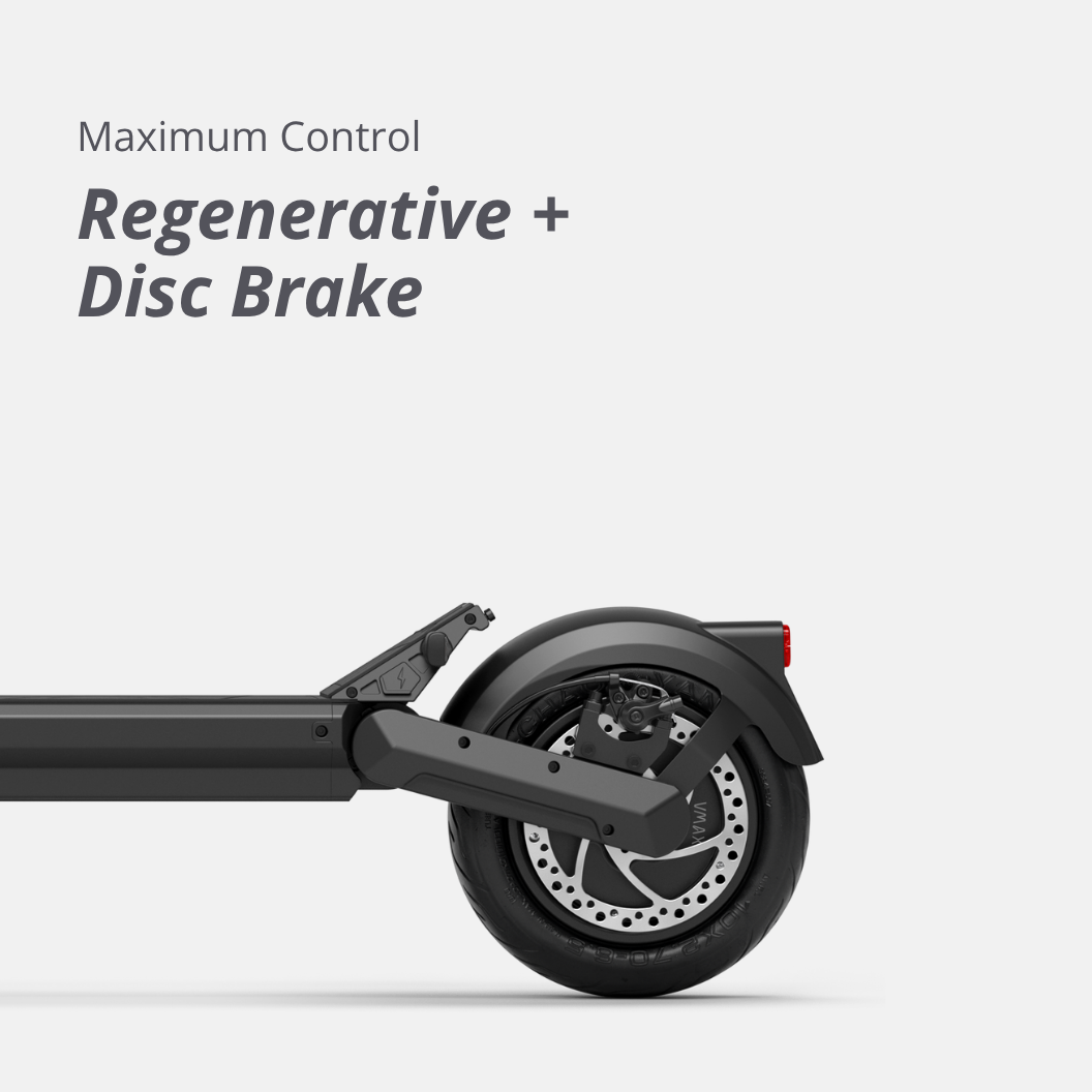 Hinterradbremse des VMAX VX2 Hub mit Kombination aus Rekuperations- und Scheibenbremse für zuverlässige Kontrolle.