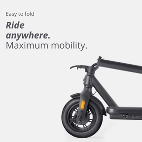 Vorderradpartie des VMAX VX2 PRO im zusammengeklappten Zustand – kompakt, leicht und ideal für maximale Mobilität im Alltag.